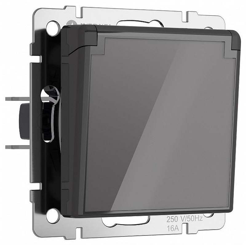 Розетка влагозащищенная с заземлением и со шторками, без рамки с крышкой Werkel графит акрил W1171244 