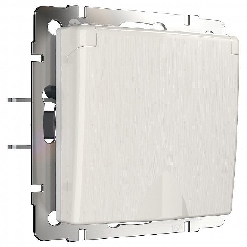 Розетка влагозащищенная с заземлением и со шторкой, без рамки с крышкой Werkel перламутровый рифленый W1171213 