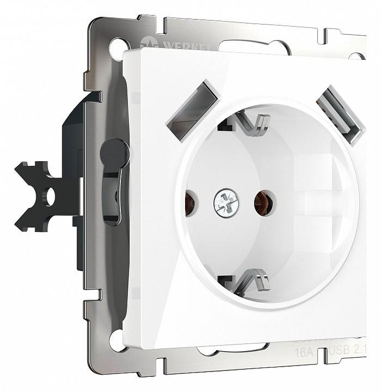 Розетка с заземлением и со шторками и 2хUSB, без рамки Werkel белый W1171501 
