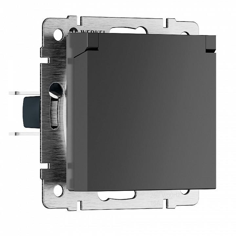 Розетка с заземлением и со шторкой, без рамки с крышкой Werkel графит матовый W1171264 