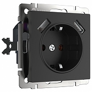 Розетка с заземлением и со шторками и 2хUSB, без рамки Werkel черный матовый W1171508 цвет Черный