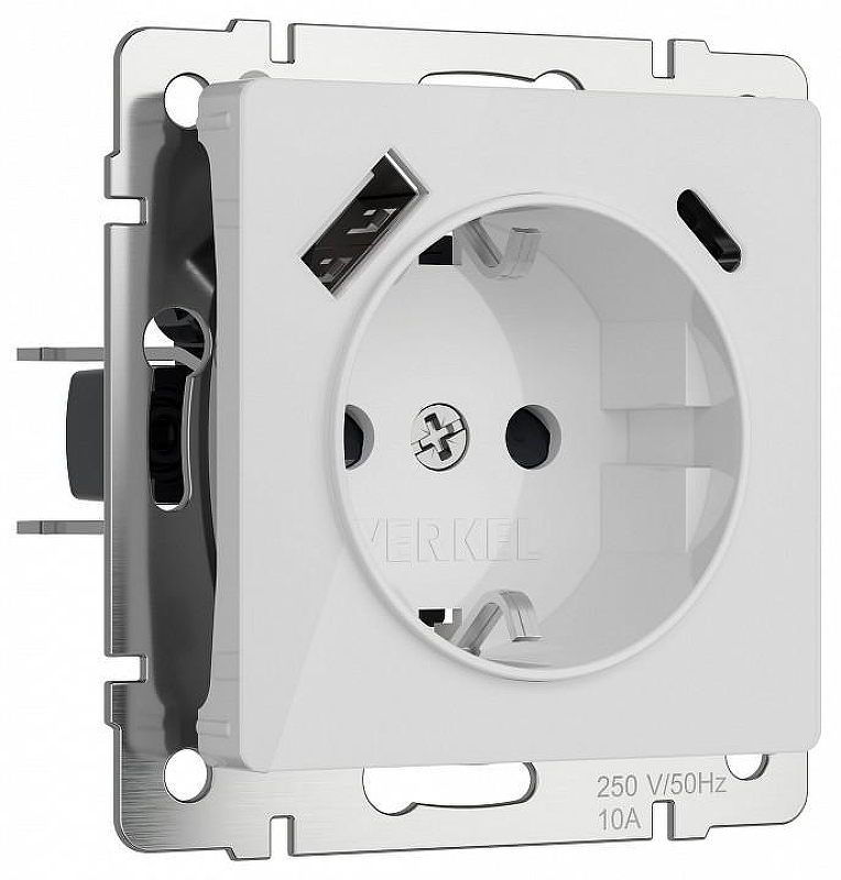 Розетка с заземлением и со шторками и 2хUSB, без рамки Werkel белый акрил W1171741 