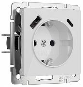 Розетка с заземлением и со шторками и 2хUSB, без рамки Werkel белый акрил W1171741 цвет Белый