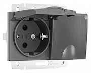 Розетка двойная влагозащищенная с заземлением и со шторками, без рамки с крышкой Werkel графит рифленый W1172204 цвет Графит