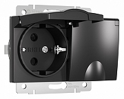 Розетка двойная влагозащищенная с заземлением и со шторками, без рамки с крышкой Werkel черный матовый W1172208 цвет Черный