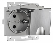 Розетка двойная влагозащищенная с заземлением и со шторками, без рамки с крышкой Werkel серебряный рифленый W1172209 цвет Серебро