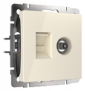 ТВ-розетка и розетка Ethernet RJ-45 без рамки Werkel слоновая кость W1181303 цвет Слоновая кость