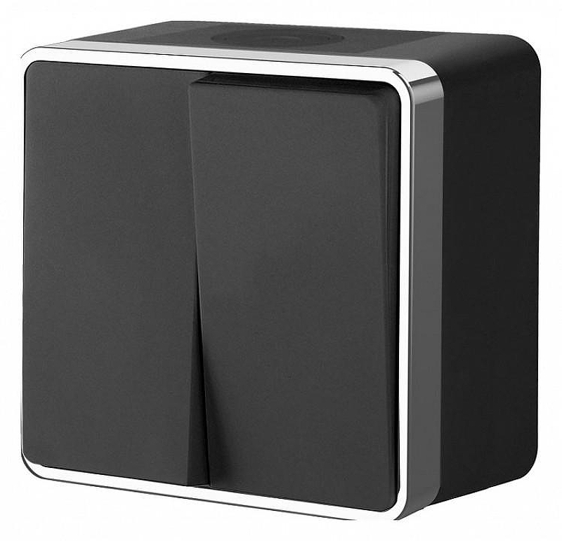 Выключатель двухклавишный влагозащищенный Werkel Gallant (черный/хром) W5020235 