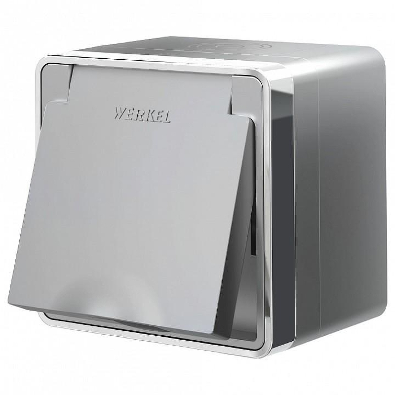 Розетка влагозащищенная с заземлением и со шторками Werkel Gallant (серебряный) W5071206 