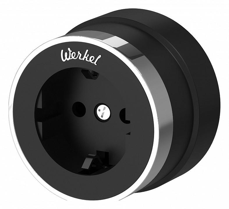 Розетка с заземлением Werkel Vintage (черный матовый/хром) W5871051 