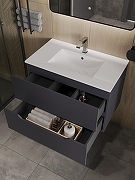 Тумба с раковиной Orange Line 80 Li-80Tug+Ra подвесная Графит матовый-1