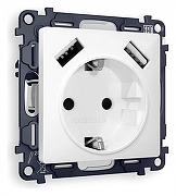 Розетка с заземлением и со шторкой и 2хUSB type A, без рамки Ambrella Volt Quant MA109010 цвет Белый