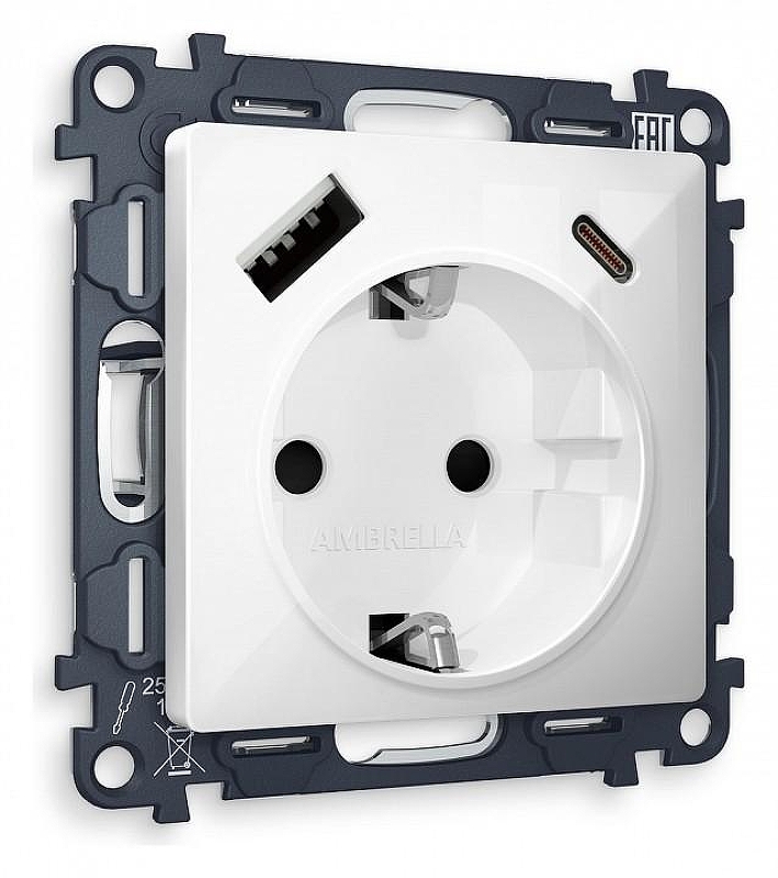 Розетка с заземлением и 2хUSB type A и C, без рамки Ambrella Volt Quant MA110010 
