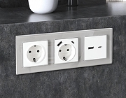 Розетка с заземлением и со шторкой и 2хUSB type A, без рамки Ambrella Volt Quant MA129010 цвет Белый-1