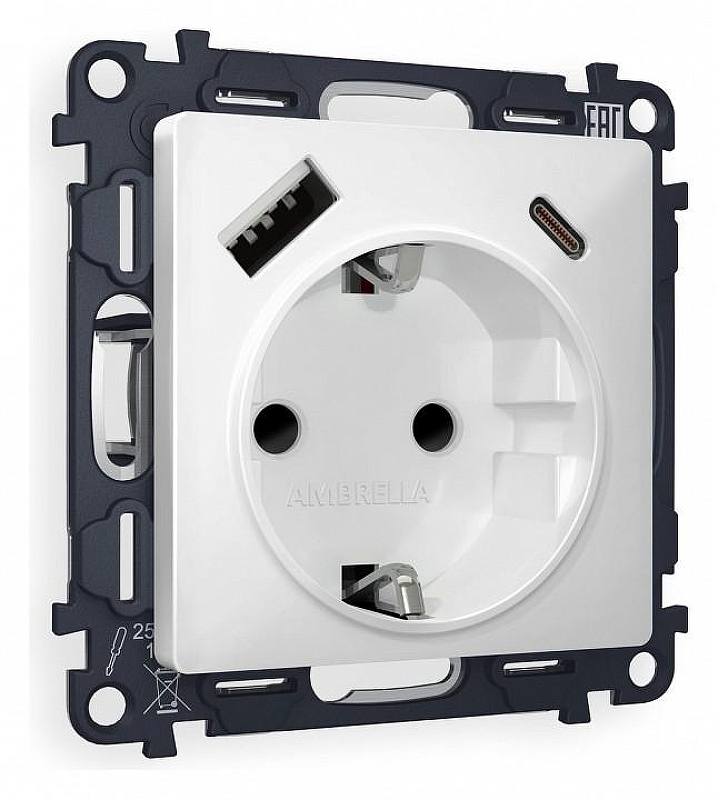 Розетка с заземлением и 2хUSB type A и C, без рамки Ambrella Volt Quant MA130010 
