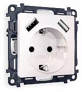 Розетка с заземлением и со шторкой и 2хUSB type A, без рамки Ambrella Volt Quant MA209010 цвет Жемчужный, Белый