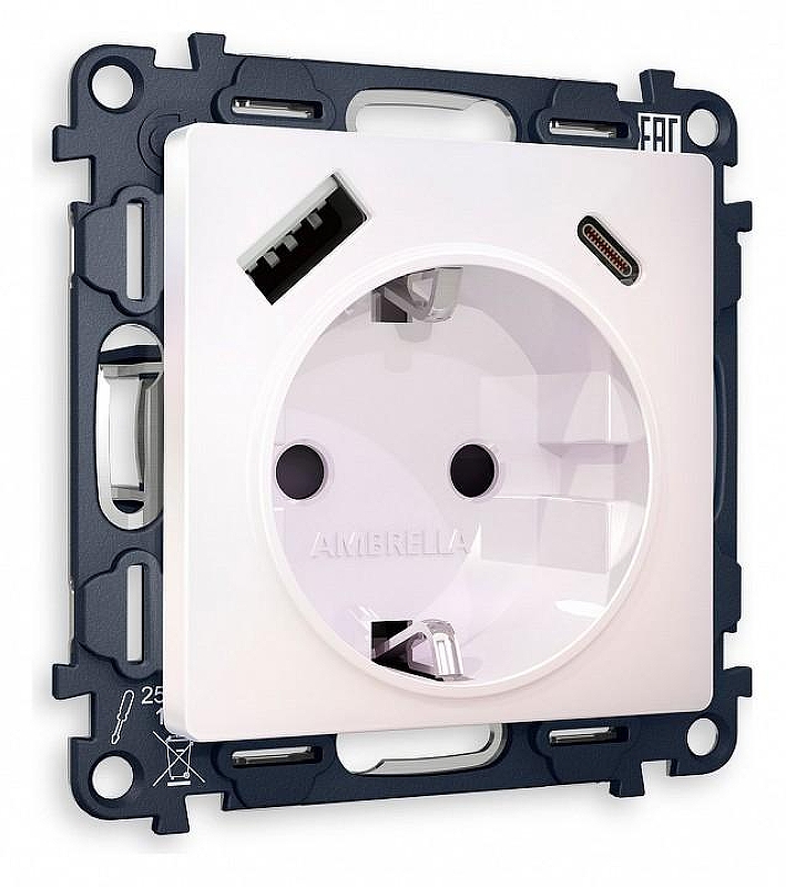 Розетка с заземлением и 2хUSB type A и C, без рамки Ambrella Volt Quant MA210010 