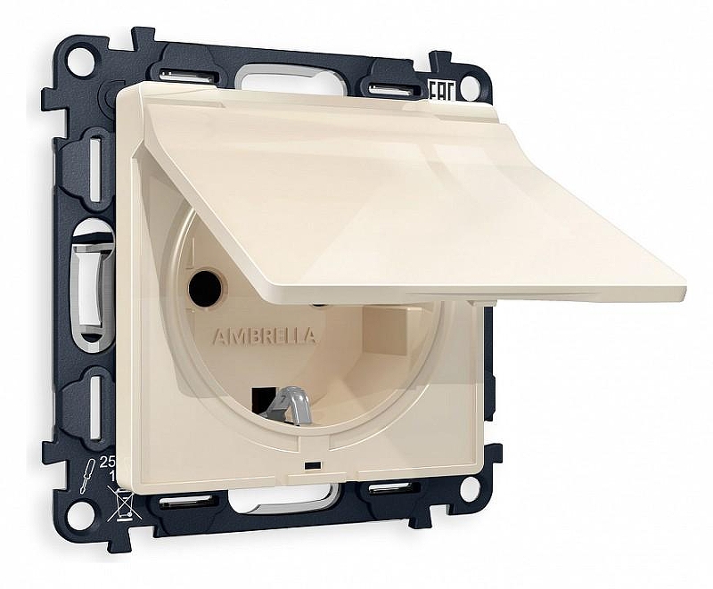 Розетка с заземлением и со шторкой, без рамки с крышкой Ambrella Volt Quant MA308010 