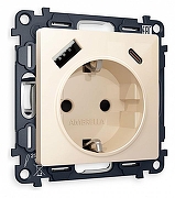 Розетка с заземлением и 2хUSB type A и C, без рамки Ambrella Volt Quant MA310010 цвет Бежевый