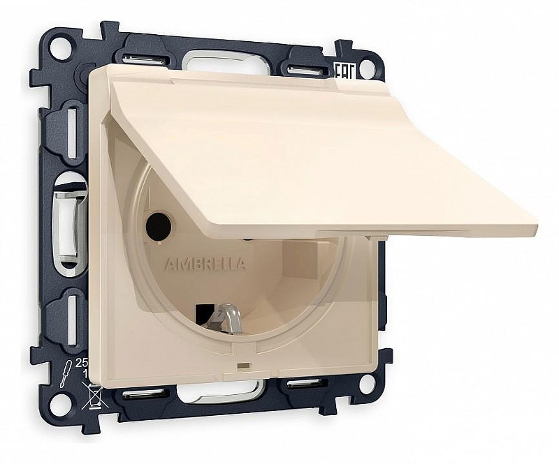Розетка с заземлением и со шторкой, без рамки с крышкой Ambrella Volt Quant MA328010 