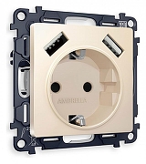 Розетка с заземлением и со шторкой и 2хUSB type A, без рамки Ambrella Volt Quant MA329010 цвет Бежевый