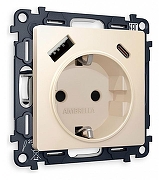 Розетка с заземлением и 2хUSB type A и C, без рамки Ambrella Volt Quant MA330010 цвет Бежевый