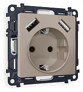 Розетка с заземлением и со шторкой и 2хUSB type A, без рамки Ambrella Volt Quant MA369010 цвет Бежевый, Серый