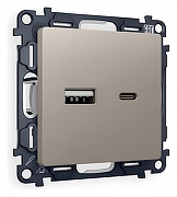 Розетка 2хUSB type A и C без рамки Ambrella Volt Quant MA371010 цвет Бежевый, Серый