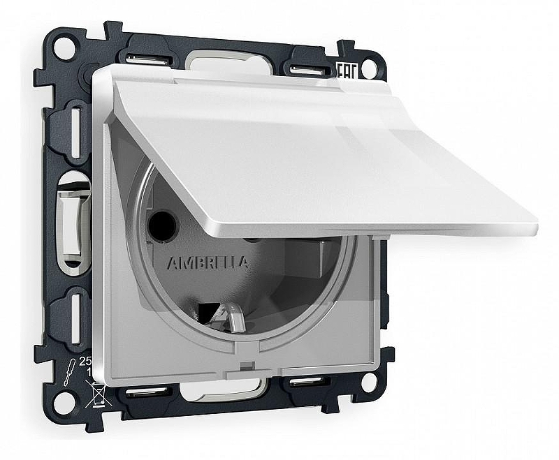 Розетка с заземлением и со шторкой, без рамки с крышкой Ambrella Volt Quant MA408010 