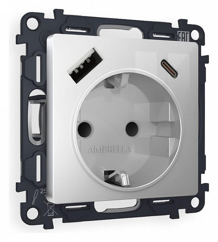 Розетка с заземлением и 2хUSB type A и C, без рамки Ambrella Volt Quant MA410010 