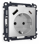 Розетка с заземлением и 2хUSB type A и C, без рамки Ambrella Volt Quant MA410010 цвет Серебро
