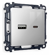 Розетка 2хUSB type A и C без рамки Ambrella Volt Quant MA411010 цвет Серебро