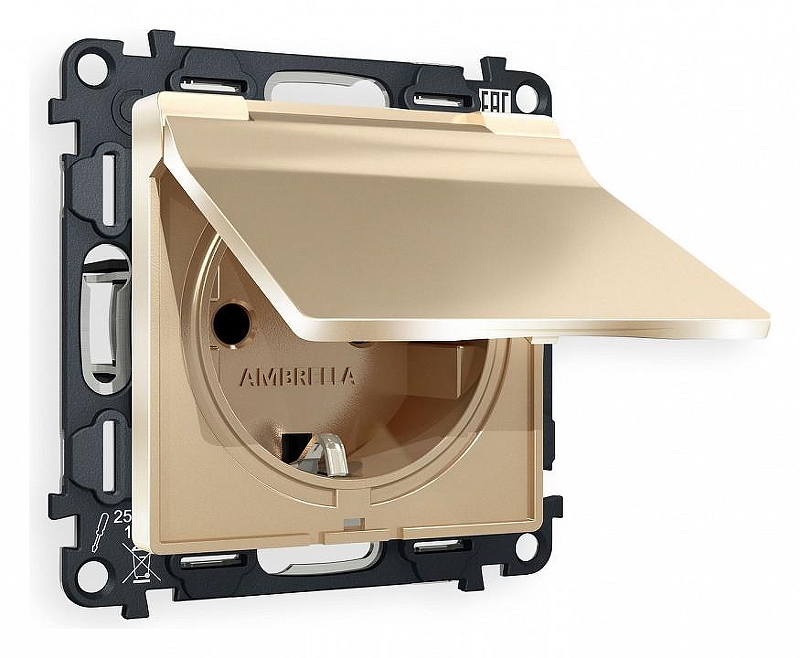 Розетка с заземлением и со шторкой, без рамки с крышкой Ambrella Volt Quant MA608010 