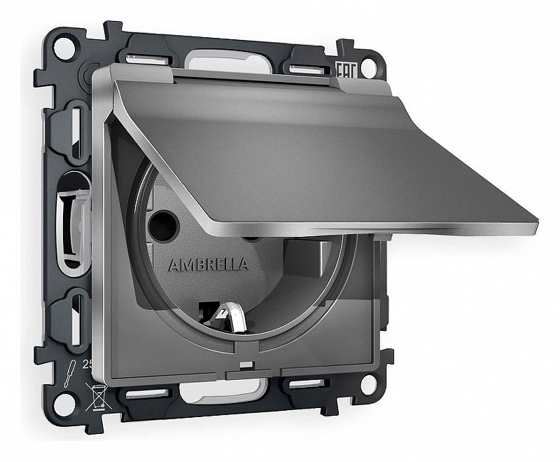 Розетка с заземлением и со шторкой, без рамки с крышкой Ambrella Volt Quant MA658010 