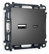 Розетка 2хUSB type A и C без рамки Ambrella Volt Quant MA661010 цвет Антрацит