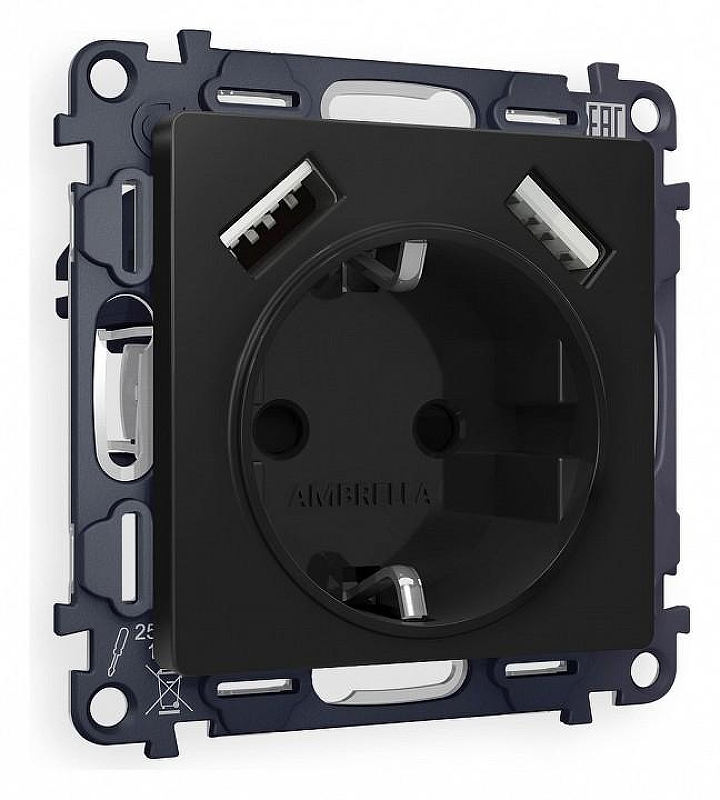 Розетка с заземлением и со шторкой и 2хUSB type A, без рамки Ambrella Volt Quant MA809010 