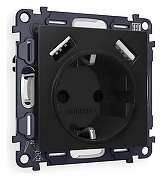 Розетка с заземлением и со шторкой и 2хUSB type A, без рамки Ambrella Volt Quant MA809010 цвет Черный