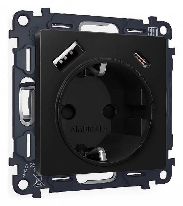 Розетка с заземлением и 2хUSB type A и C, без рамки Ambrella Volt Quant MA810010 