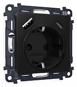 Розетка с заземлением и 2хUSB type A и C, без рамки Ambrella Volt Quant MA810010 цвет Черный