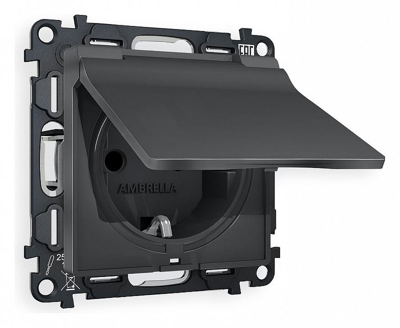 Розетка с заземлением и со шторкой, без рамки с крышкой Ambrella Volt Quant MA908010 