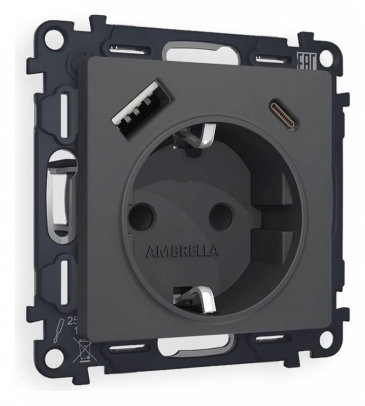 Розетка с заземлением и 2хUSB type A и C, без рамки Ambrella Volt Quant MA910010 