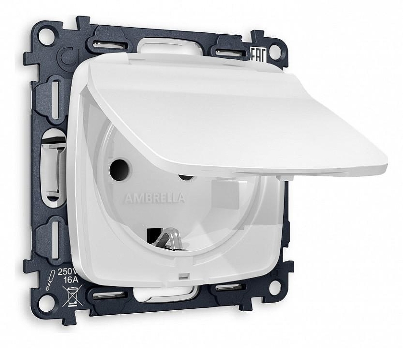 Розетка влагозащищенная с заземлением и со шторкой, без рамки с крышкой Ambrella Volt Quant MO128010 