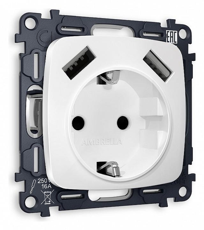 Розетка с заземлением и 2хUSB type A, без рамки Ambrella Volt Quant MO129010 