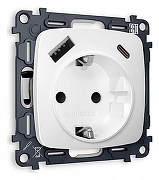 Розетка с заземлением и 2хUSB type A и C, без рамки Ambrella Volt Quant MO130010 цвет Белый