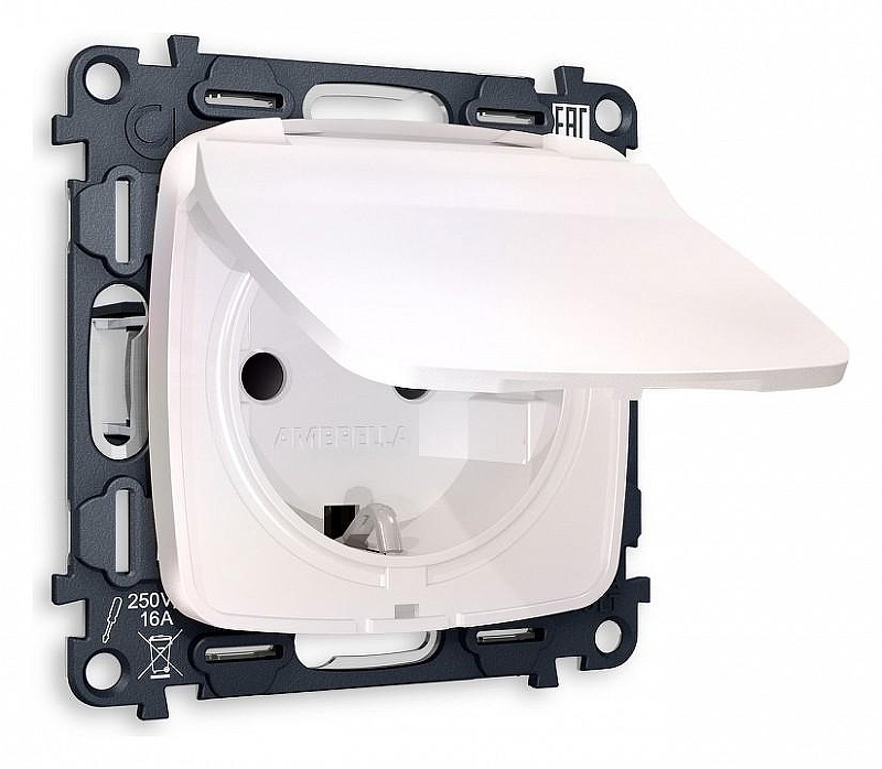 Розетка влагозащищенная с заземлением и со шторкой, без рамки с крышкой Ambrella Volt Quant MO208010 