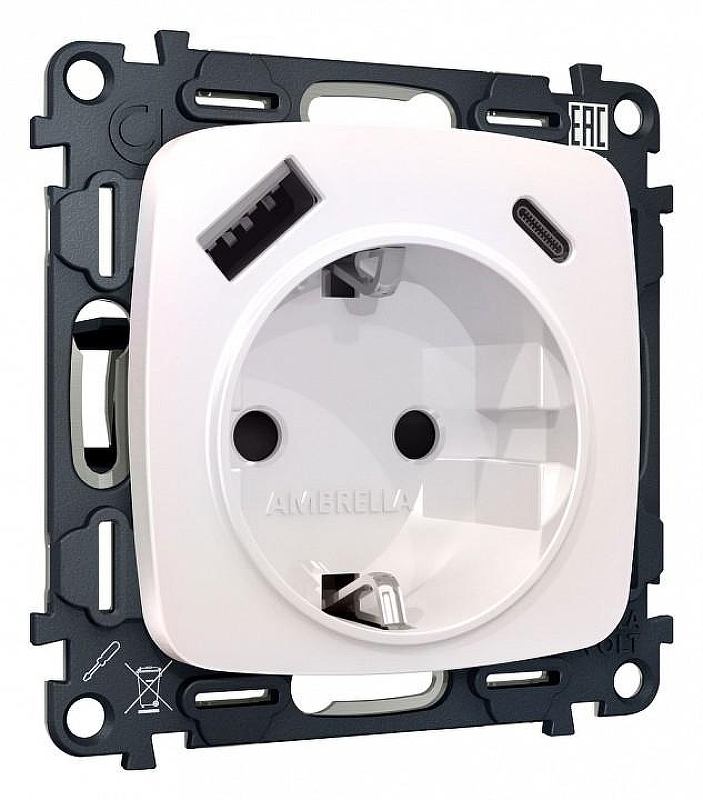 Розетка с заземлением и 2хUSB type A и C, без рамки Ambrella Volt Quant MO210010 