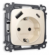 Розетка с заземлением и 2хUSB type A и C, без рамки Ambrella Volt Quant MO310010 цвет Бежевый