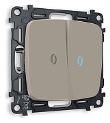 Выключатель проходной двухклавишный с подсветкой без рамки Ambrella Volt Quant MO364040 цвет серо-бежевый
