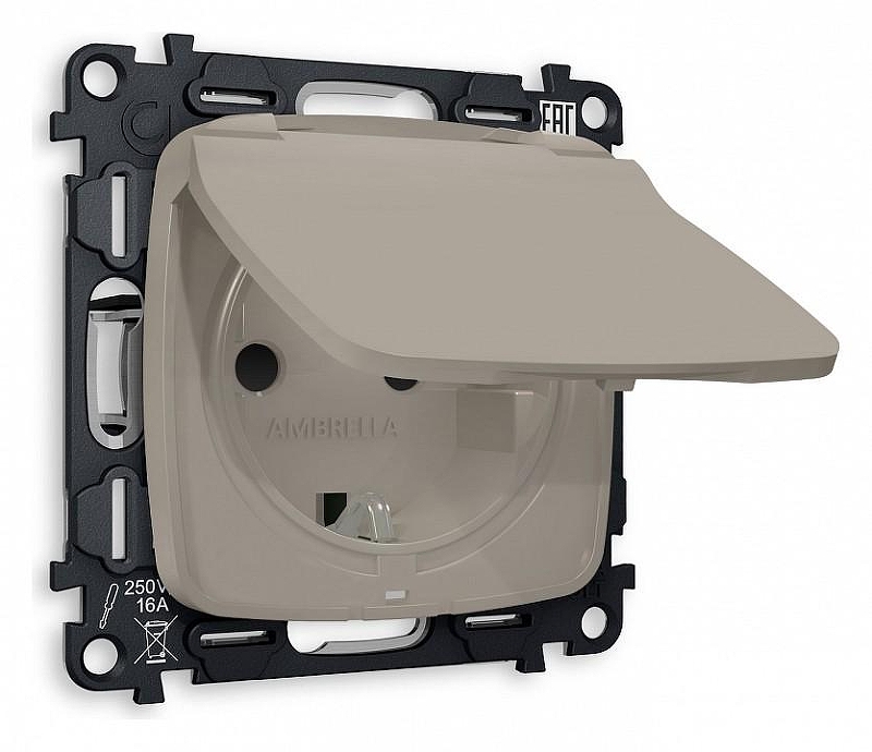Розетка влагозащищенная с заземлением и со шторкой, без рамки с крышкой Ambrella Volt Quant MO368010 