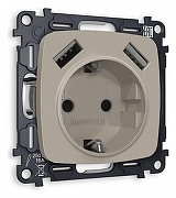 Розетка с заземлением и 2хUSB type A, без рамки Ambrella Volt Quant MO369010 цвет Бежевый, Серый